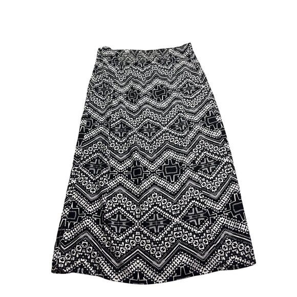 Express Straight Midi Skirt Black White Geometric Pattern M Side Slit Smocked - Picture 4 of 9